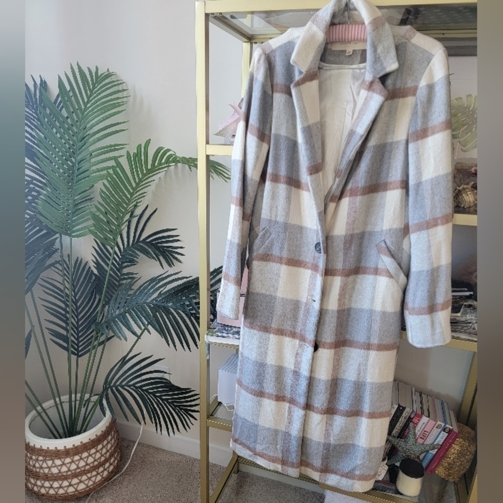 NWOT Vici Dolls Plaid Checkered Long Sleeve Fall Coat - Size Large